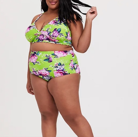 PLUS Neon Green, Floral TORRID Bikini Bottom ONLY - Picture 1 of 4